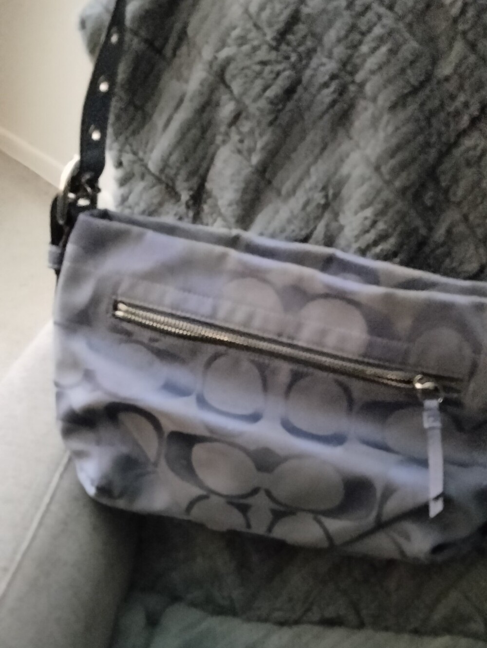 Coach Gray Signature Shoulder Bag with Zip Pocket